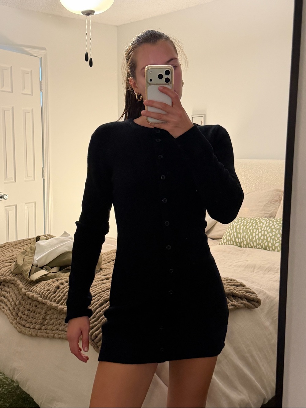 Reformation Black Long-Sleeve 100% Wool Mini Dress